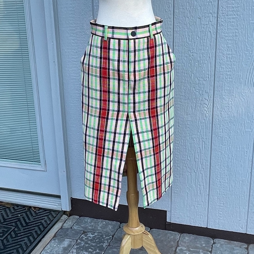 Zara L Pink Black Green Plaid Long Preppy Pencil Skirt